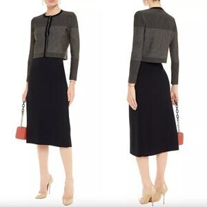 NEW Oscar de la Renta Black Gold Jacquard Knit Cropped Cardigan Size Small
